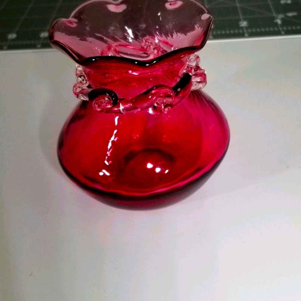 Cranberry Glass Ruffle Vase- 3” x 3”     
 